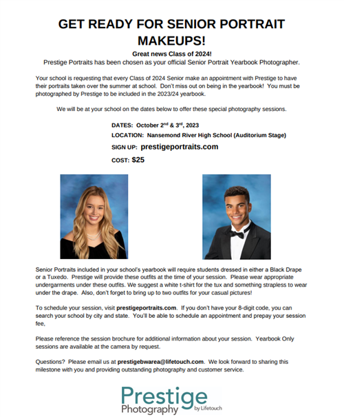 Senior Portrait Makeups Oct. 2 & 3, 2023